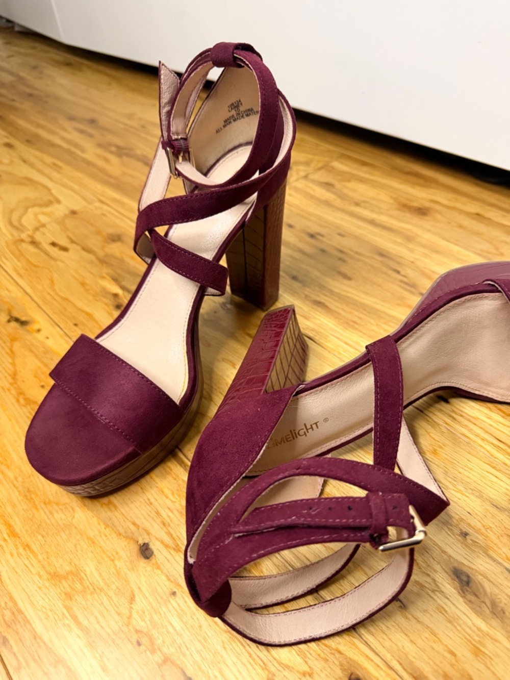 Burgundy Strappy Block Heel Sandals Size 10